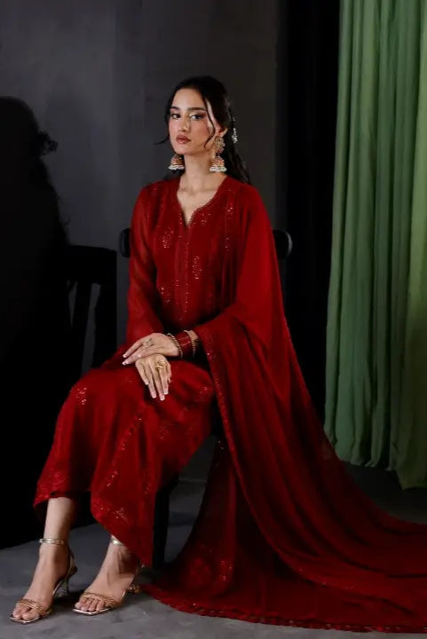 BAROUQE BY ZYANIC  Premium Chiffon & Dyed Malai 3 Pcs Unstitched AB
