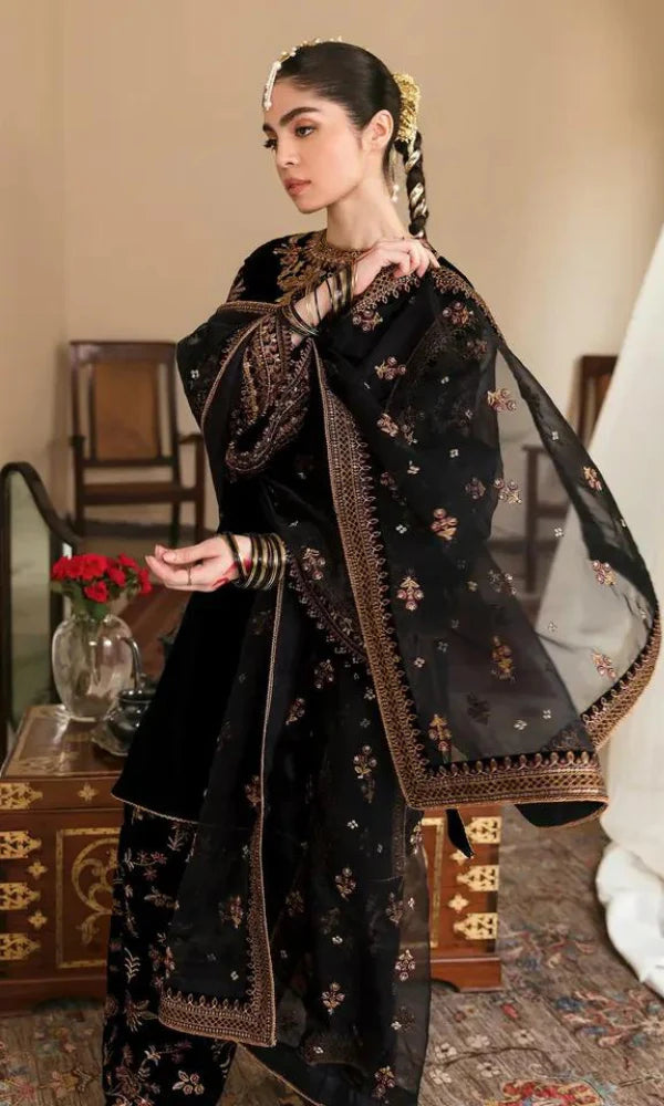 Baroque Velvet Embroidered Hand-Embellished Luxury Unstitched 3-Piece Suit MR