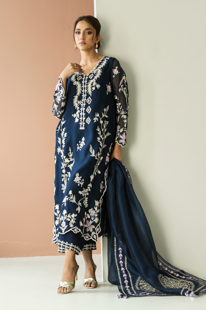 ZURI Luxury Organza Embroidered Hand-Embellished Unstitched 3PC Suit MR