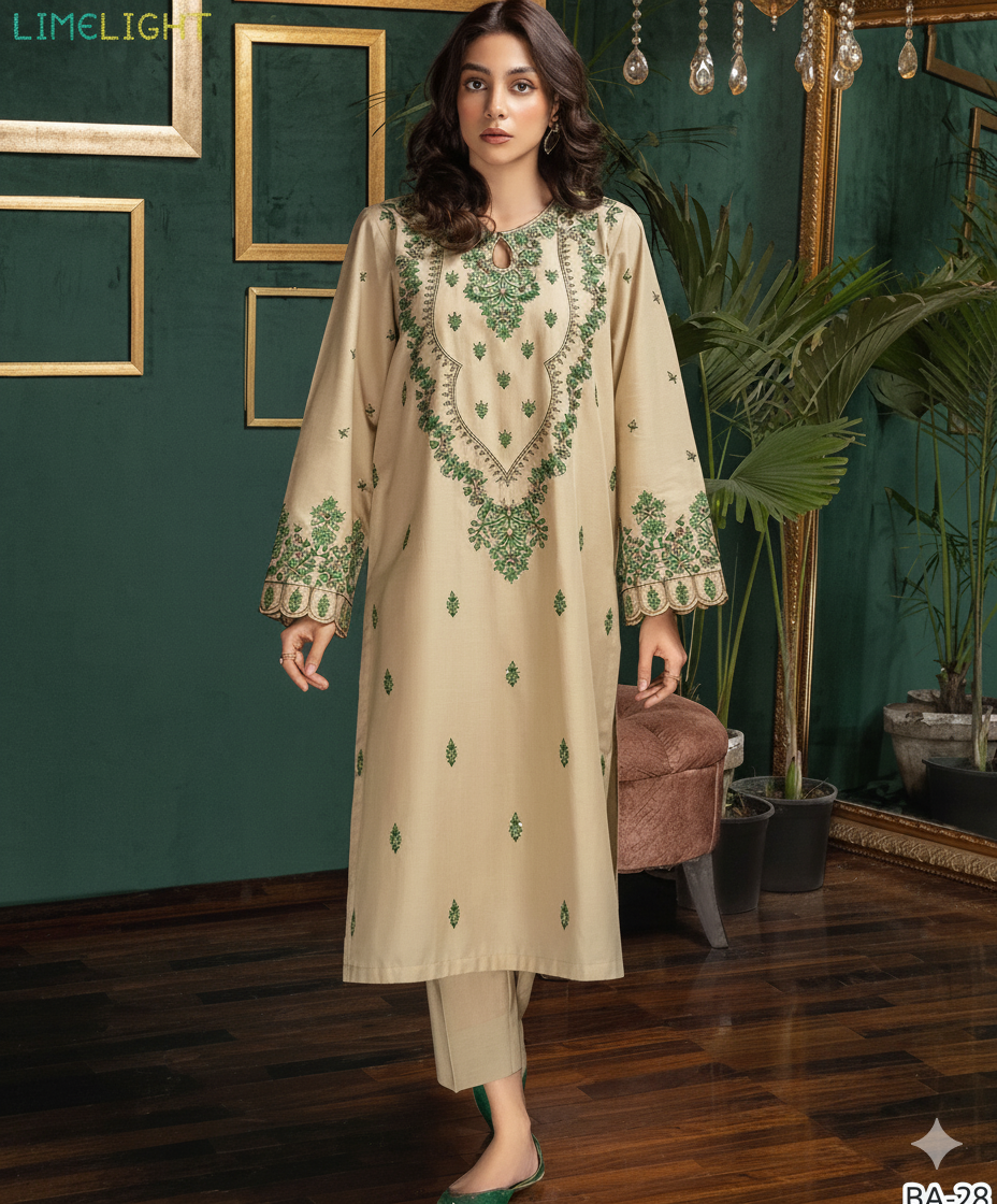 Mix Fabric Dhanak Embroidered 2-Piece Suit