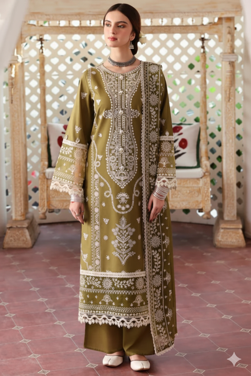 Jazmin 3PC Winter 2025 Collection Embroidered Dhanak Suit Premium Quality AB