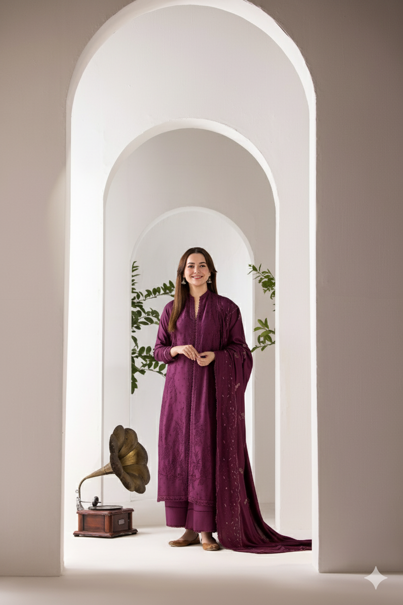 Sobia Nazir Winter 2025 Hot Collection Premium Dhanak  Luxurious-3-Piece Suit AB