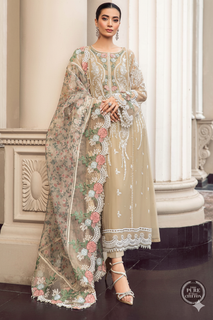 ✨  MARIA.B Luxury Chiffon ✨  Embroidered Hand-Embellished Unstitched 3PC Suit MR