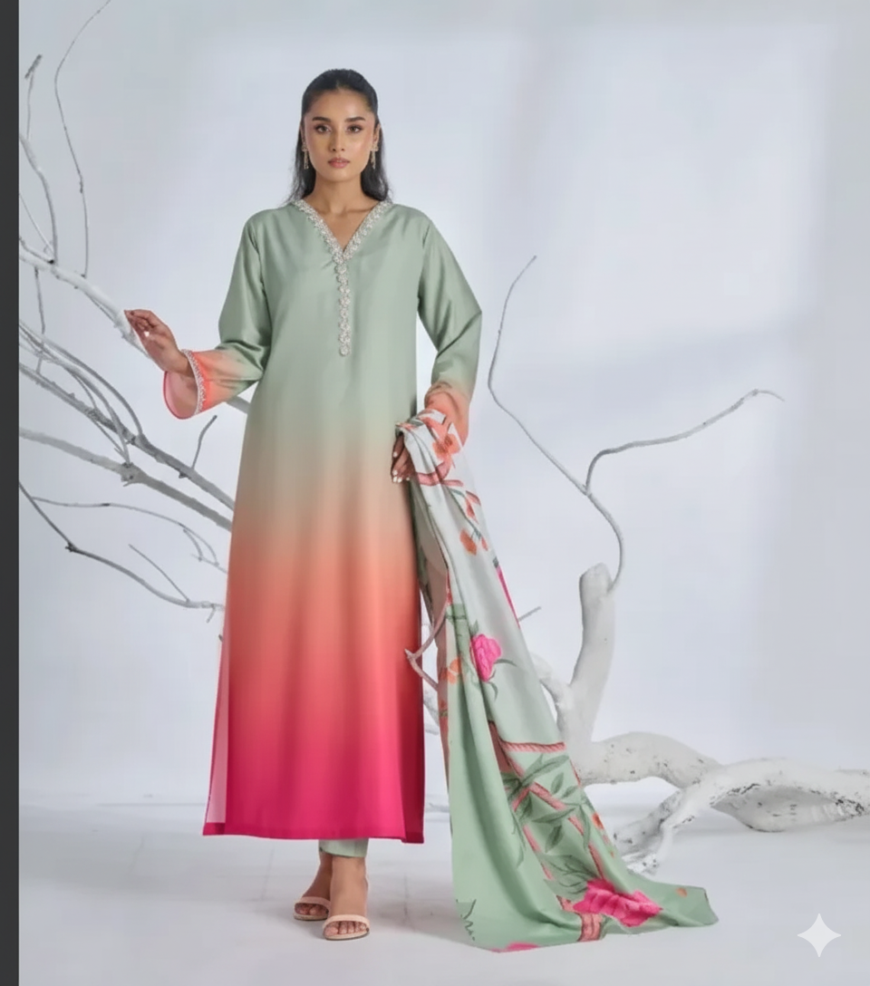 Shamooz Silk Printed Unstitched 3-Piece Suit  Premium-Quality  MR
