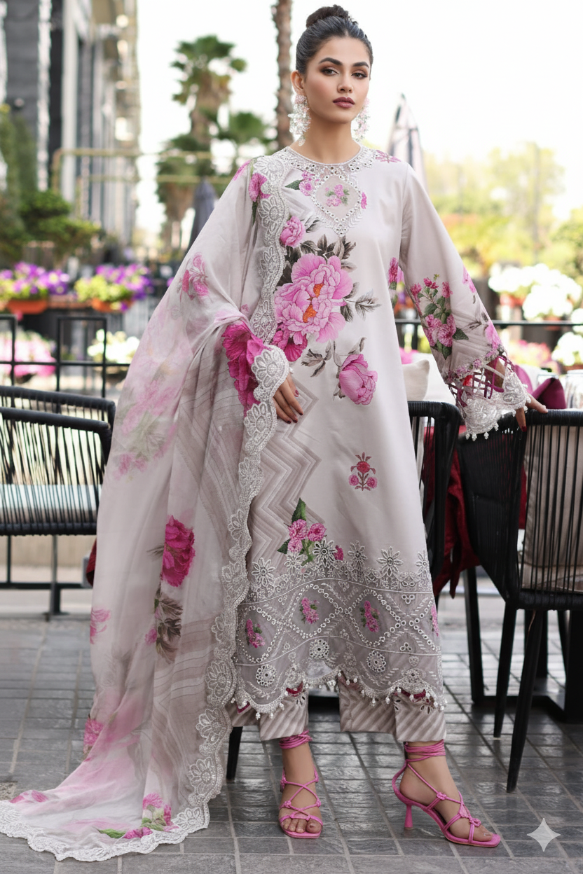 ASIFA NABEEL Shamooz Silk Embroidered & Hand-Embellished Luxury Unstitched 3-Piece MR