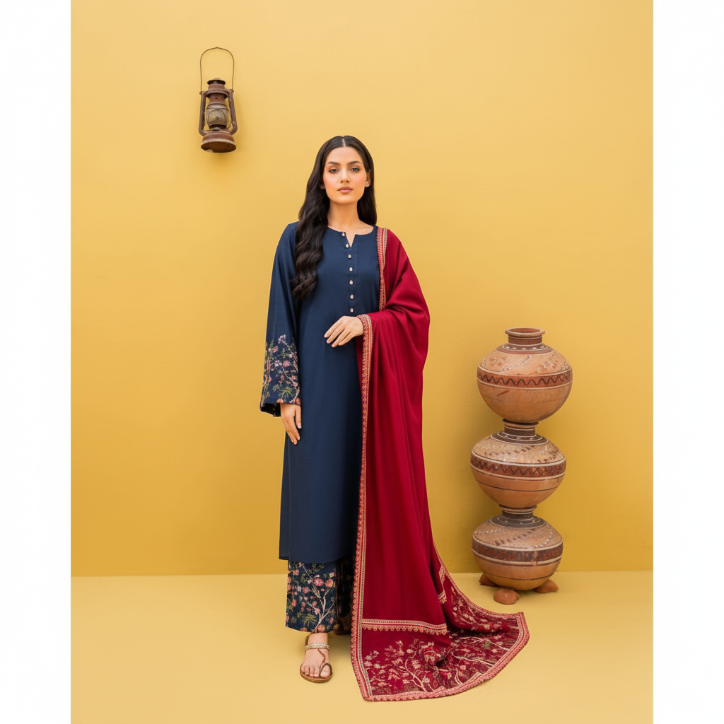 KASTOOR – Premium Air-Jet Dhanak 3PC Luxury Embroidered Suit FBL
