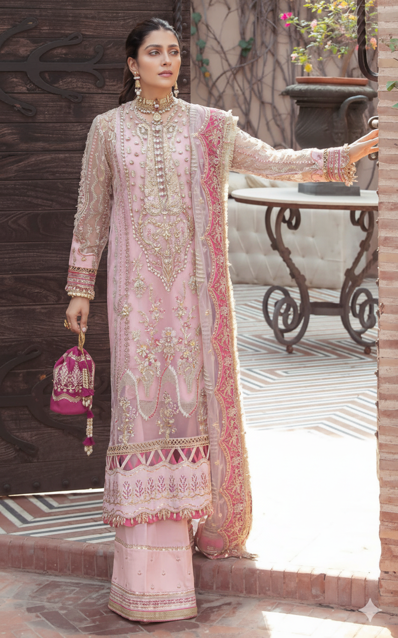 Afrozeh Organza Embroidered Luxury Collection 3-piece unstitched suit MR