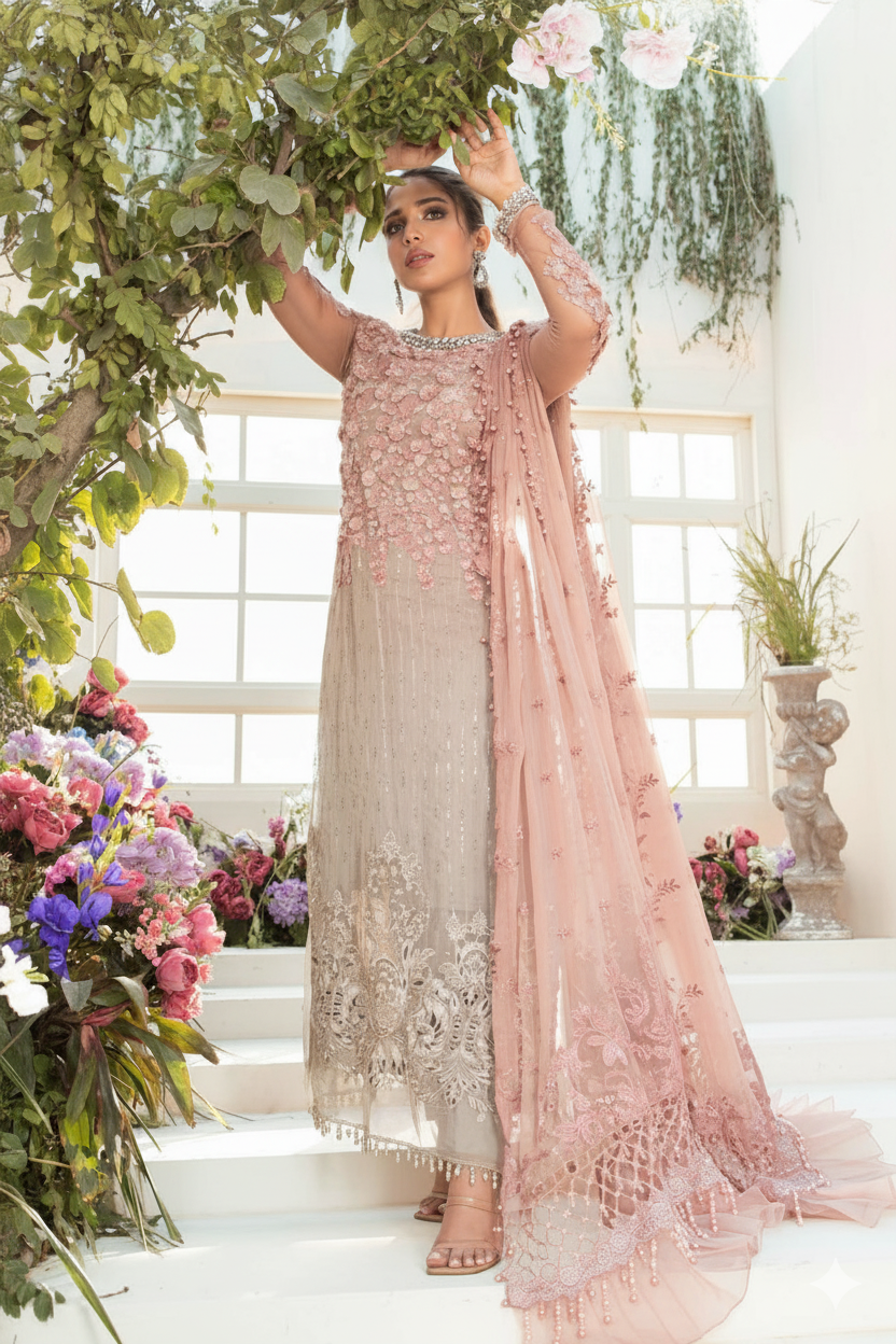 Brand: MARIA.B  Chiffon & Malai Luxury Unstitched 3-Piece Suit