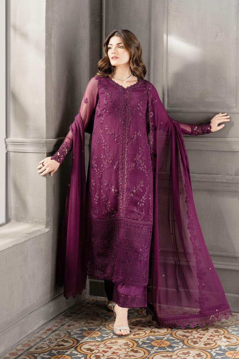 AZURE Chiffon Embroidered Sequin Luxury Unstitched 3-Piece MR