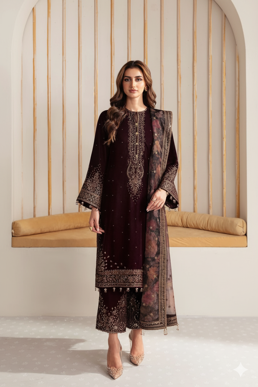 JAZMINE Luxury Embroidered Velvet 3PC Suit AB