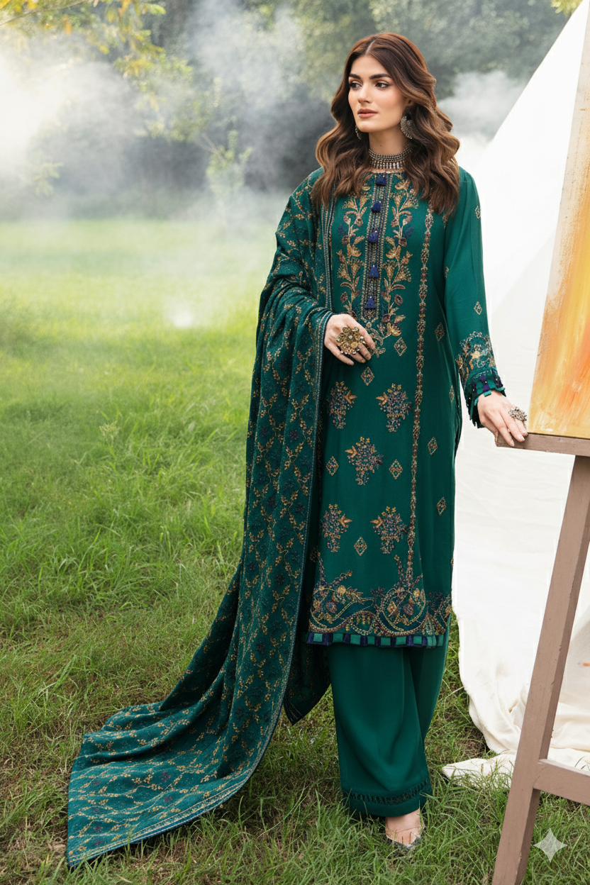 RAMSHA – WINTER 2025 HOT COLLECTION Premium-3-Piece Unstitched Dhanak Suit AB