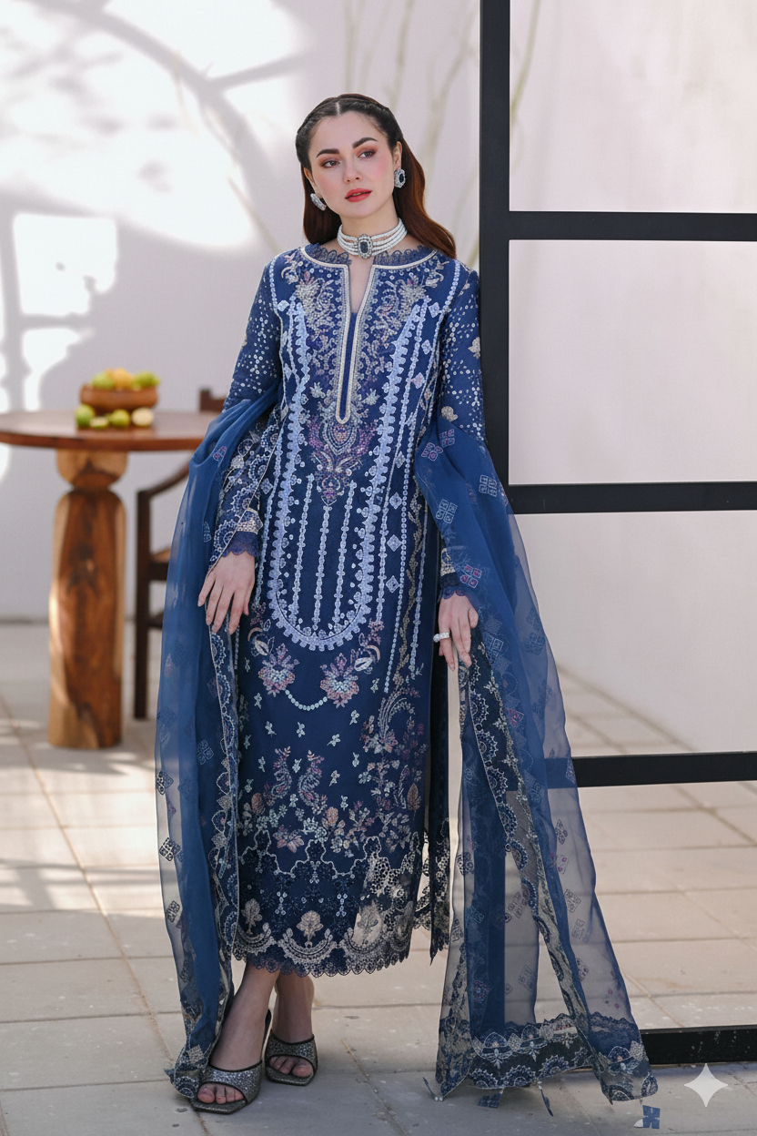 QALAMKAR BY SAHIL – LUXURY  Full Net (Premium Quality) 3 Pcs Unstitched AB