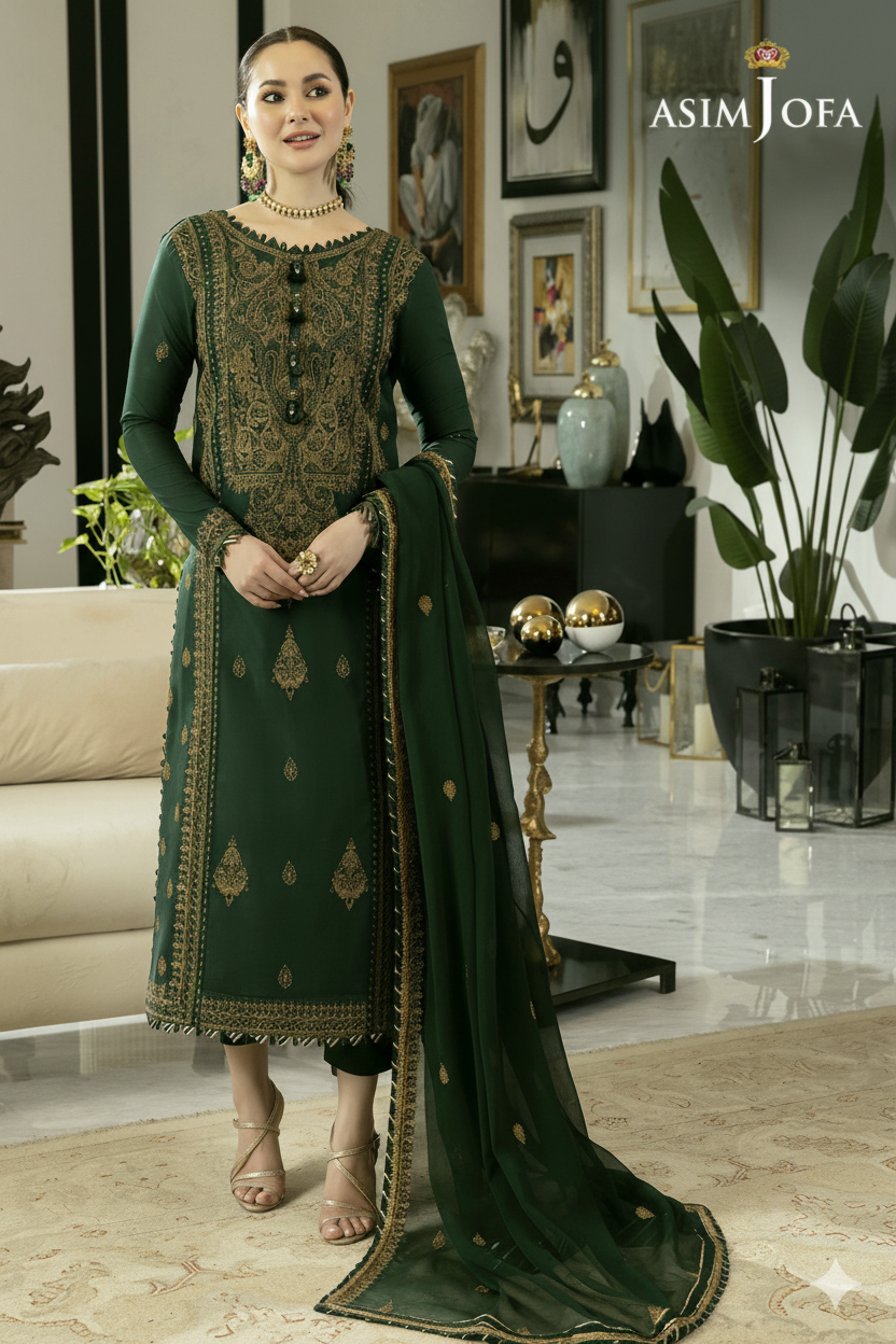 Asim Jofa Chiffon Embroidered Collection- 3-Piece Unstitched Suit MR