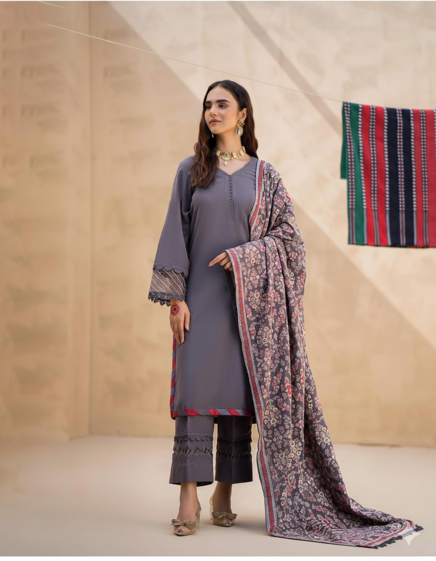 Tana Bana Winter 2025 – Dhanak Embroidered 3PC Unstitched Suit AB
