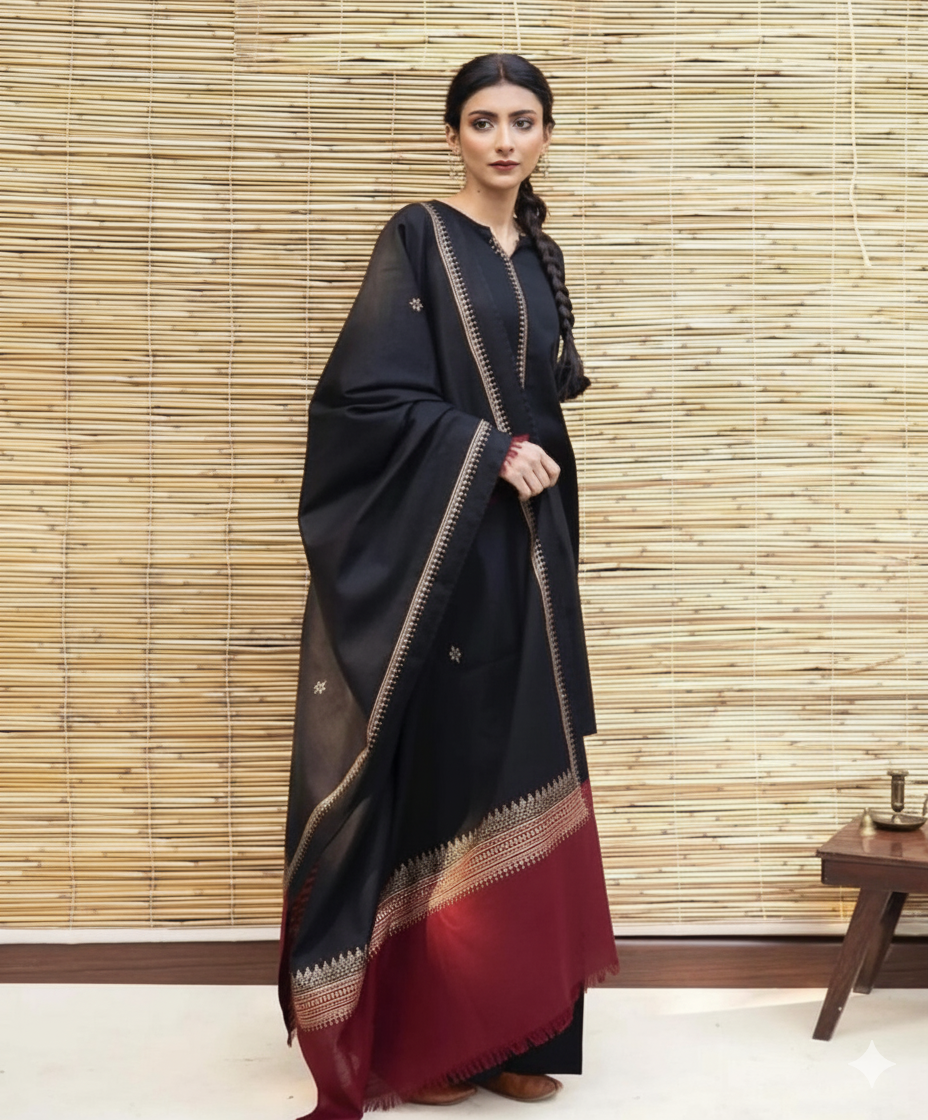 Premium Air-Jet Dhanak-3-Piece Embroidered Unstitched Suit AB