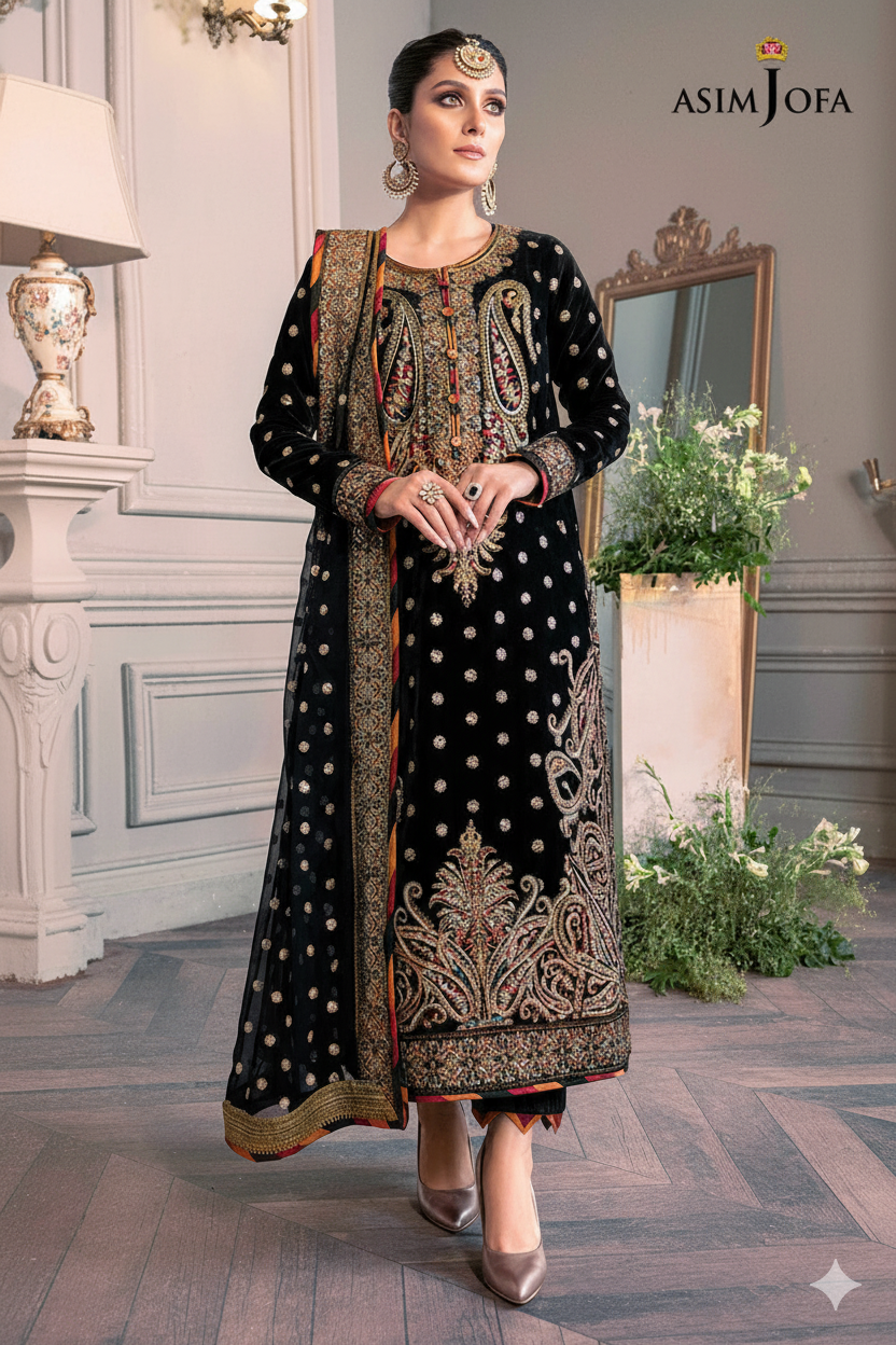 Asim Jofa Velvet Embroidered Luxury Unstitched 3-Piece Suit MR
