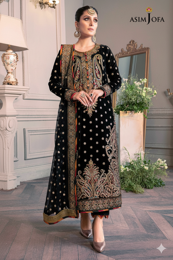 Asim Jofa Velvet Embroidered Luxury Unstitched 3-Piece Suit MR