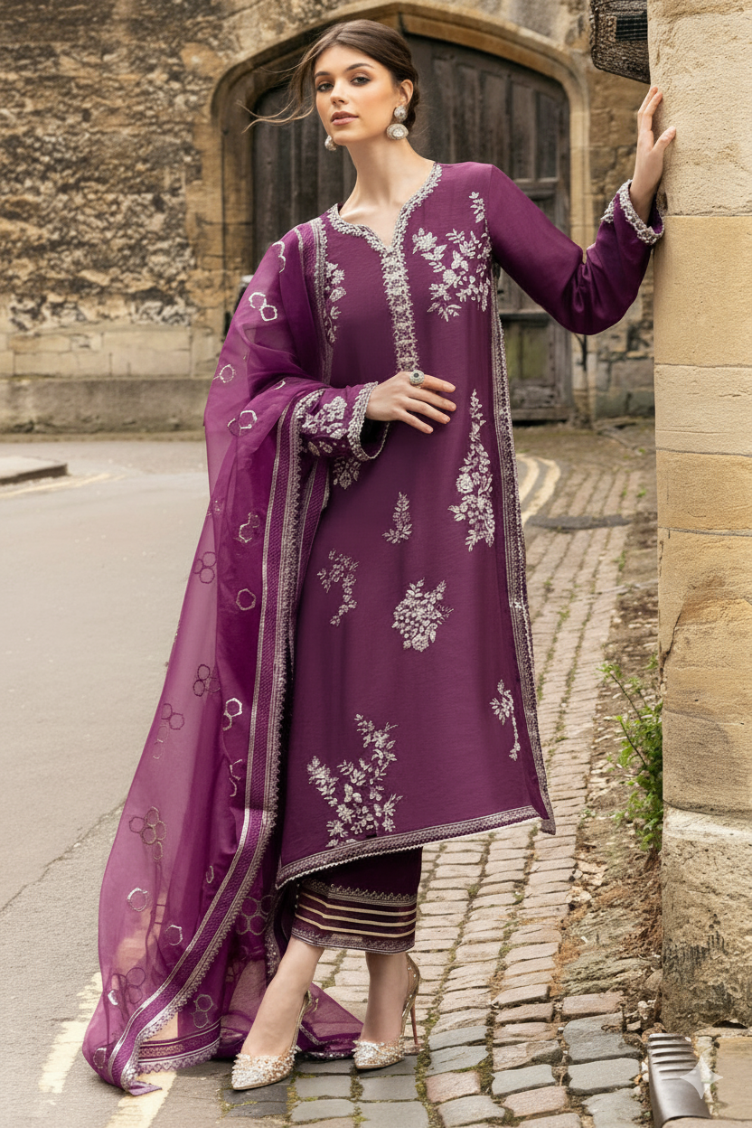 MUSHQ Luxury Organza Collection 3-Piece Unstitched Hand-Embellished Outfit MR