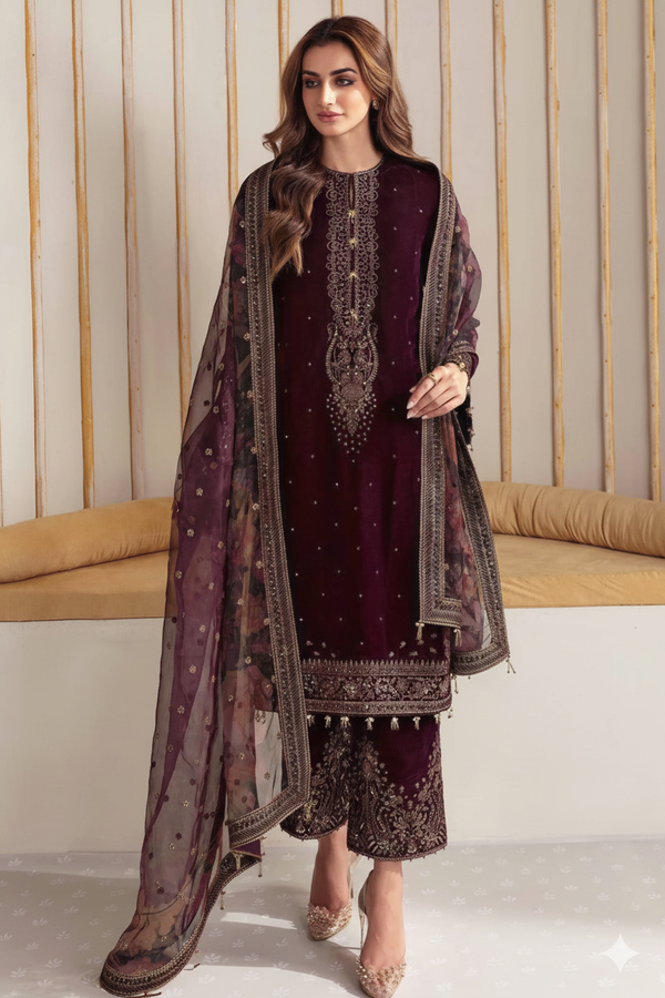 Jazmin Velvet Embroidered Luxury Unstitched 3-Piece Suit MR