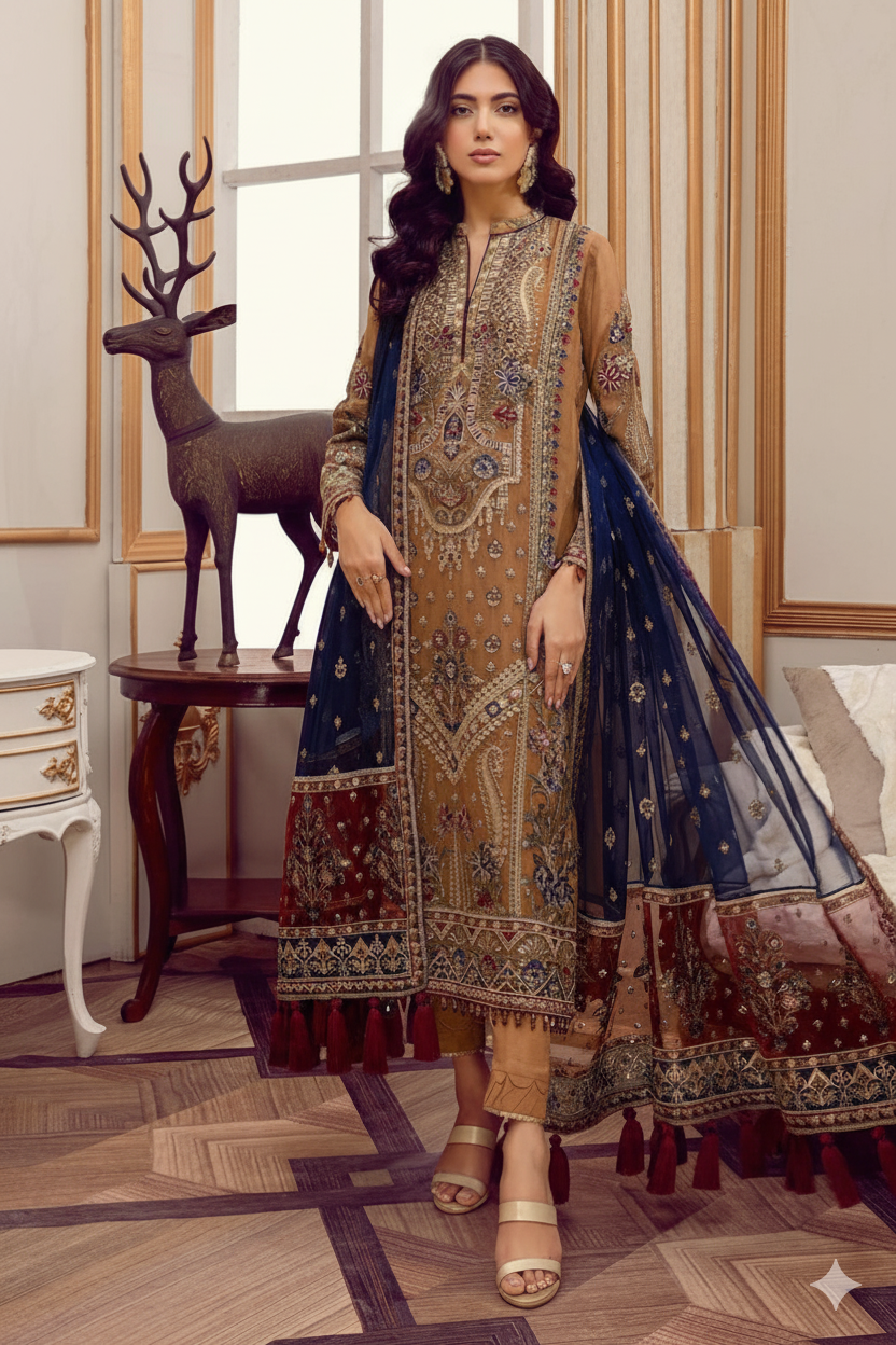 Adan Libas Organza Embroidered Party Wear Collection- 3-Piece Unstitched Suit MR