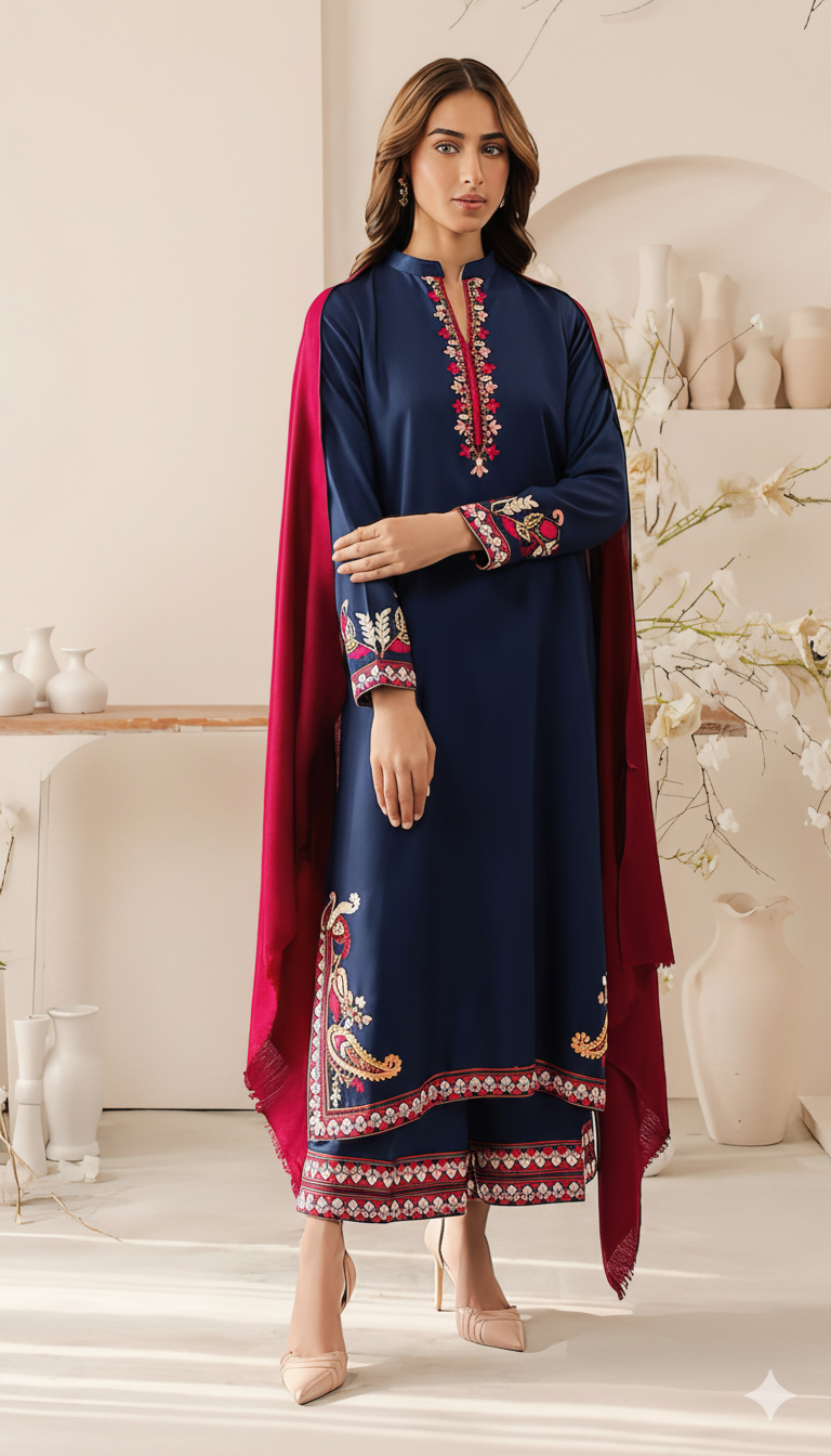 Urge Winter 2025 Hot Collection – Dhanak Embroidered 3PC Suit AB