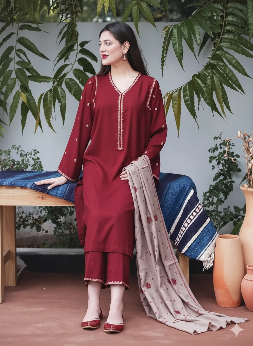 3-Piece Winter Dhanak Stitched Collection AB