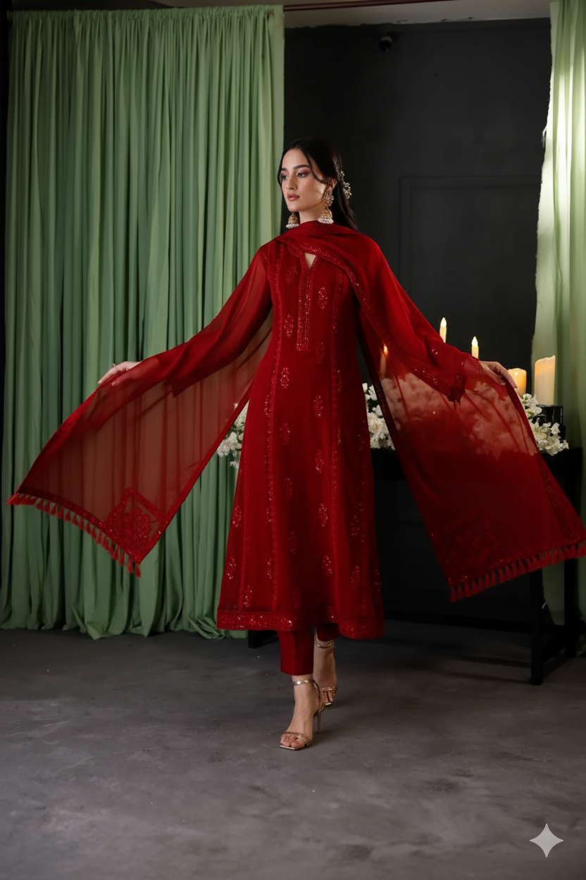 BAROUQE BY ZYANIC  Premium Chiffon & Dyed Malai 3 Pcs Unstitched AB