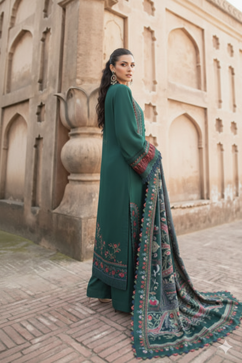 Maria B Winter 2025 Hot Collection premium Dhanak  3-piece embroidered suit AB