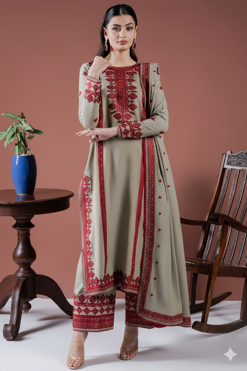 🔥 Winter 2K25 Collection by Asim Jofa 🔥Premium Dhanak Embroidered-3-Piece Suit AB