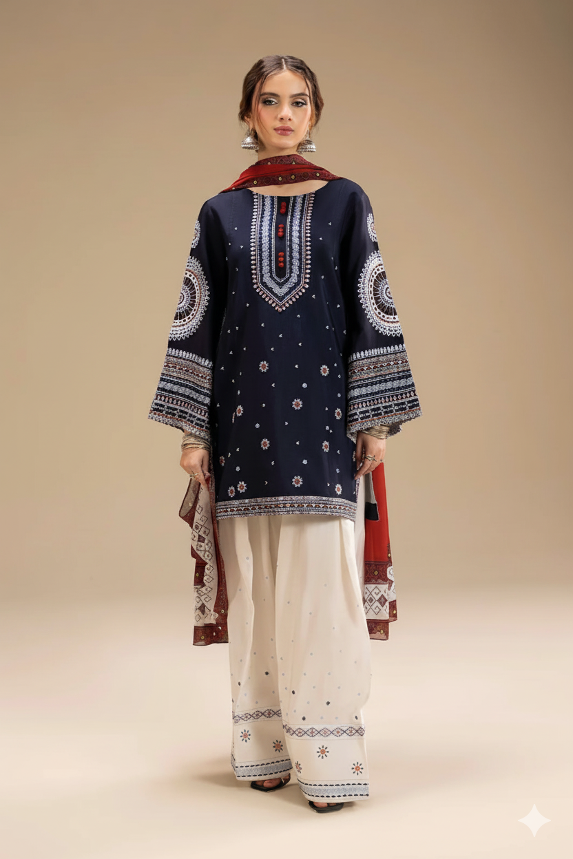 Jazmine -3-Piece Unstitched Premium Dhanak Fabric | Heavy Embroidered Suit AB
