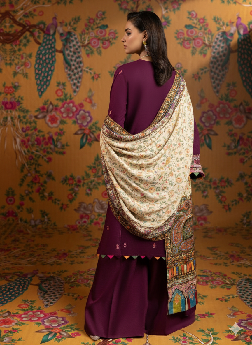 Faiza Faisal 3PC Winter 2025 Collection Embroidered Dhanak Suit Premium Quality AB