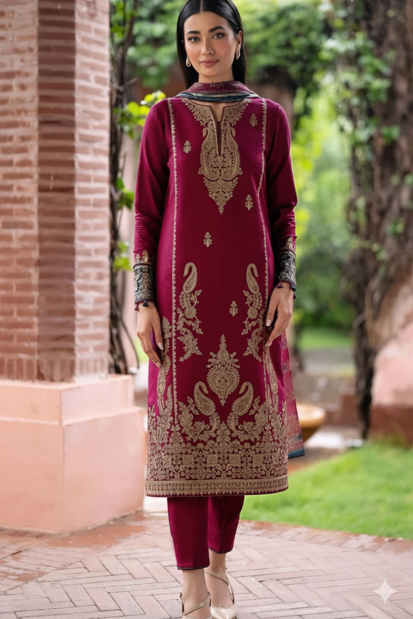 Jazmin 5133 – Winter Collection ❄️3-Pic Unstitched Suit FBL