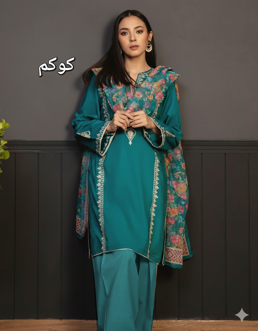 Embroidered Lawn 3-Piece Suit – Blue