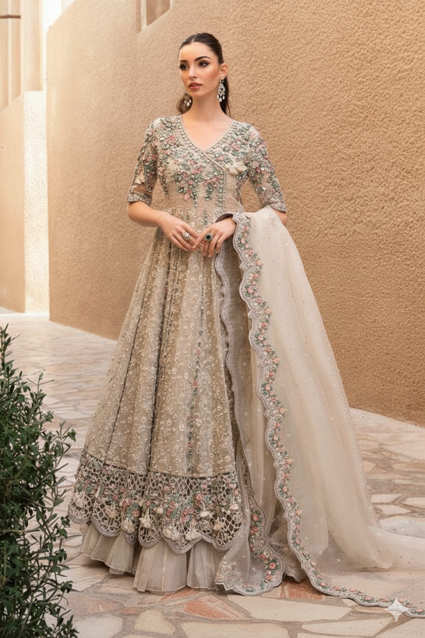 ✨  MARIA.B Unstitched Replica ✨  Luxury Organza Embroidered Maxi Dress – 3PC Set FBL