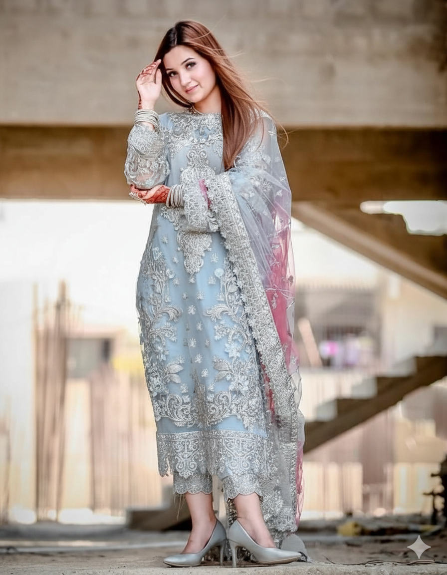 LAAM Organza Embroidered & Stone Work Luxury Unstitched 3-Piece MR