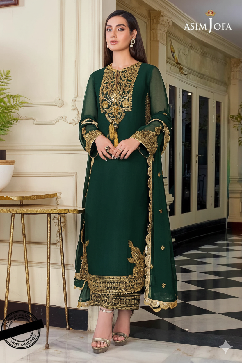ASIM JOFA – IQRA AZIZ EDIT COLLECTION  Elegant-3-Piece Chiffon Suit AB
