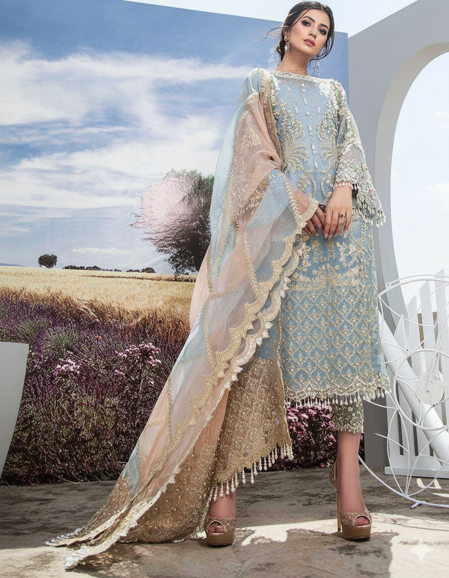 AGHA NOOR Luxury Organza ✨  Embroidered Unstitched 3PC Suit MR