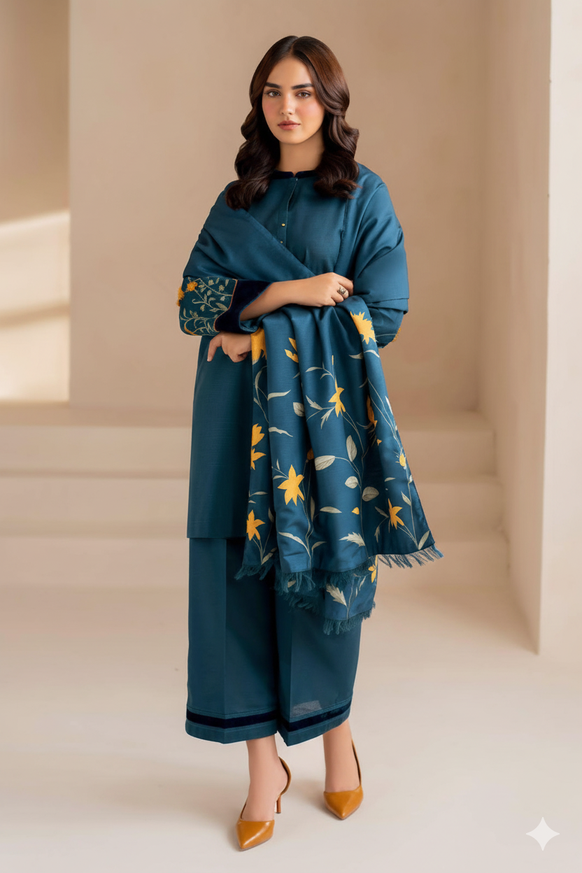 Embroidered Lawn 3-Piece Suit – Blue