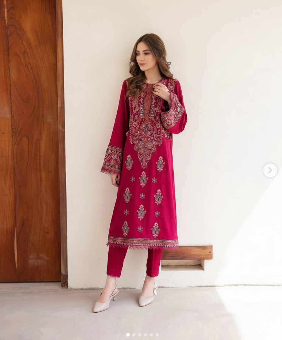 Winter 2025 Premium Dhanak  By Jazmin 2-Piece Embroidered Unstitched Suit AB
