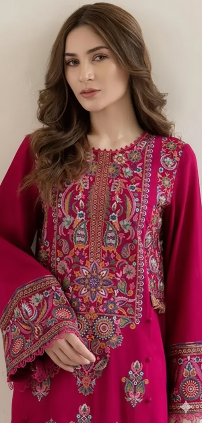 Winter 2025 Premium Dhanak  By Jazmin 2-Piece Embroidered Unstitched Suit AB