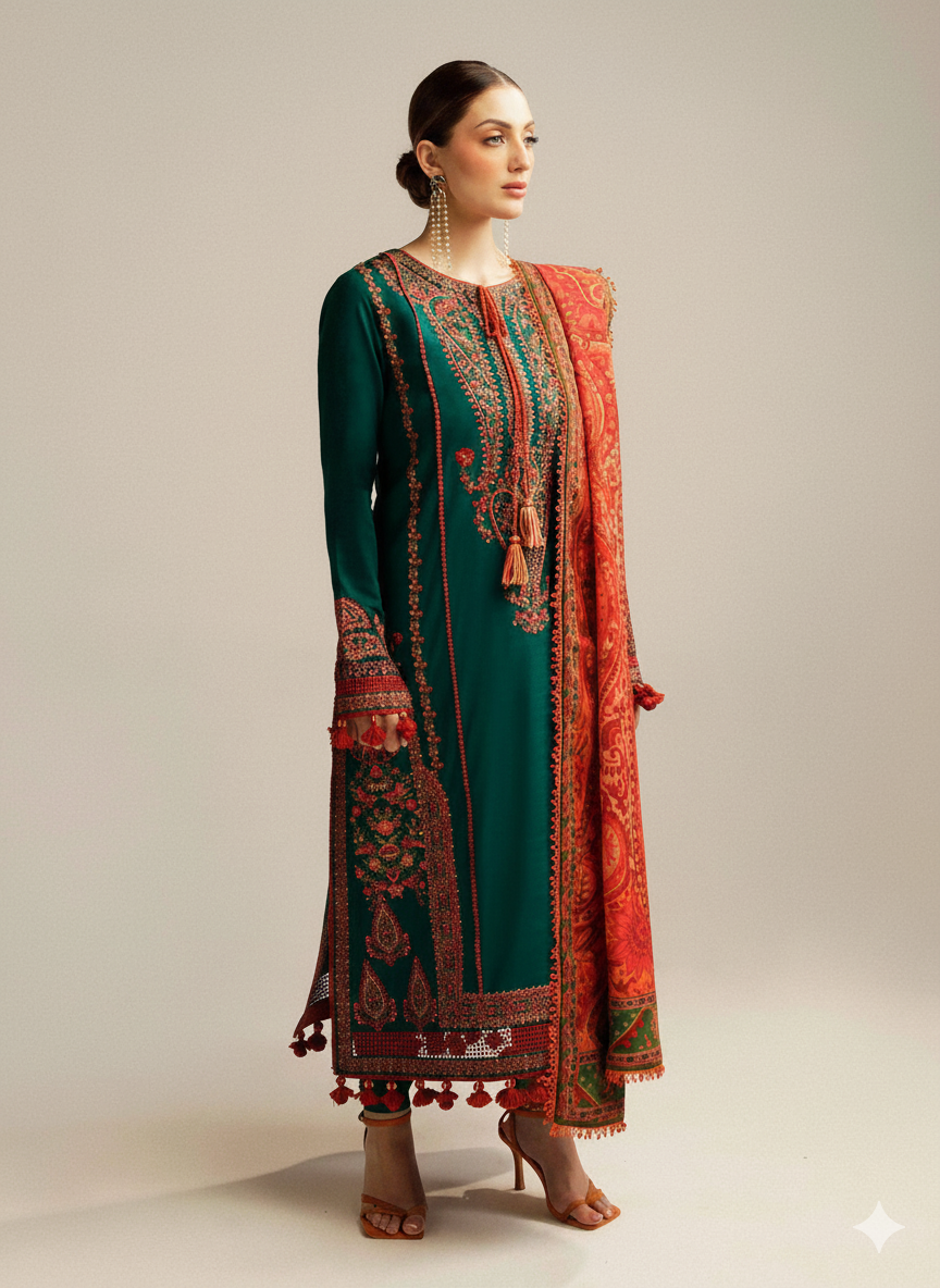🔥 Winter 2025 Hot Collection 🔥 Premium Dhanak Fabric  Elegant-3-piece Suit  AB