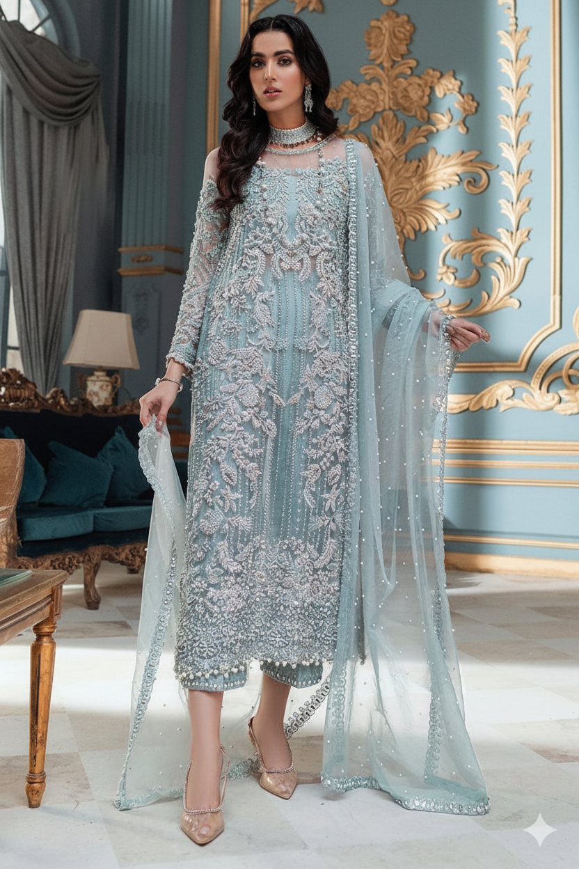 Brand: LAME Fabric: Net & Silk Luxury Unstitched 3-Piece Suit MR