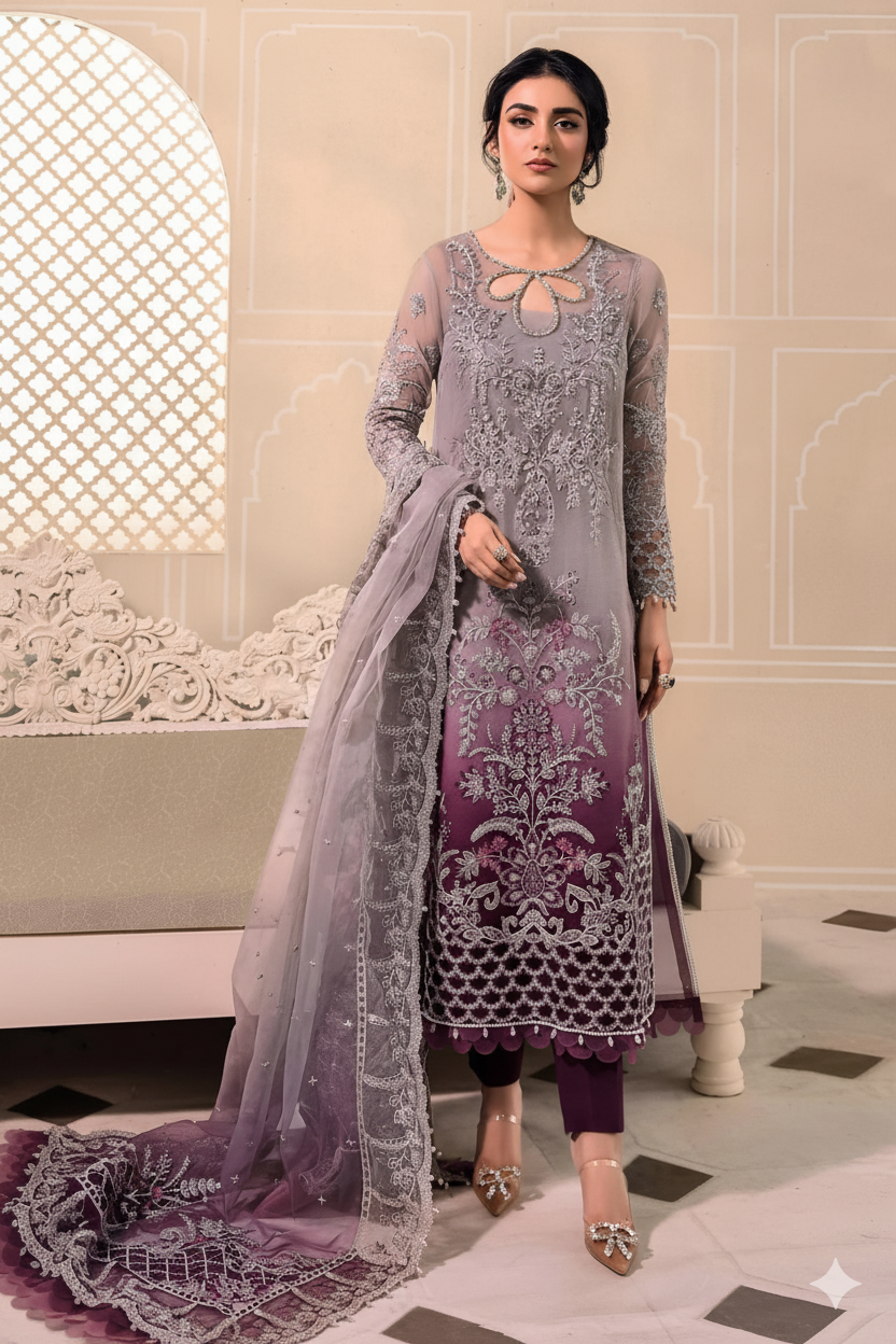 Maria B Organza Embroidered Hand-Embellished Luxury Collection 3-Piece Unstitched Suit MR