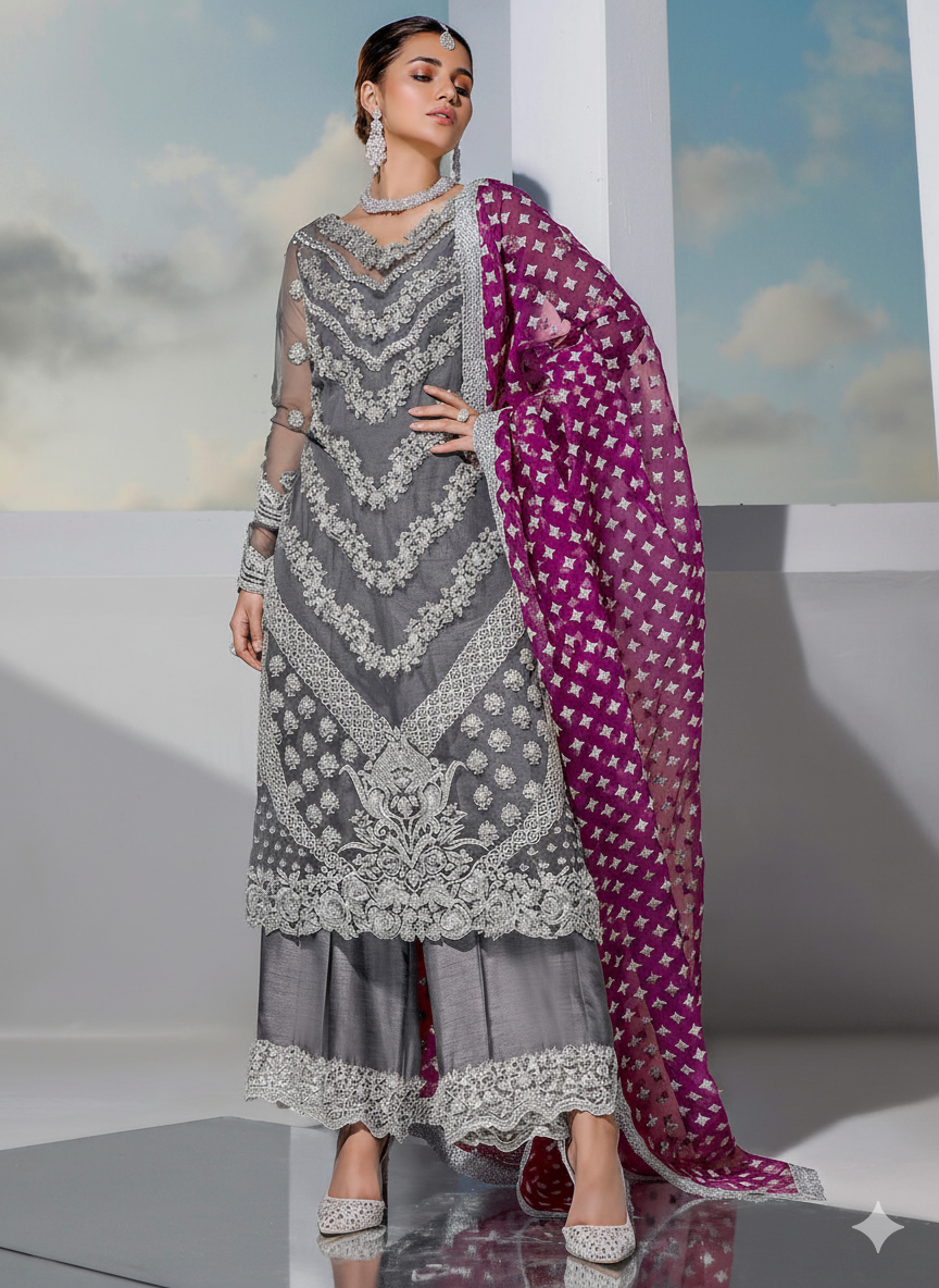 ZAINAB CHOTTANI Luxury Organza Embroidered Sequin Unstitched 3PC Suit MR
