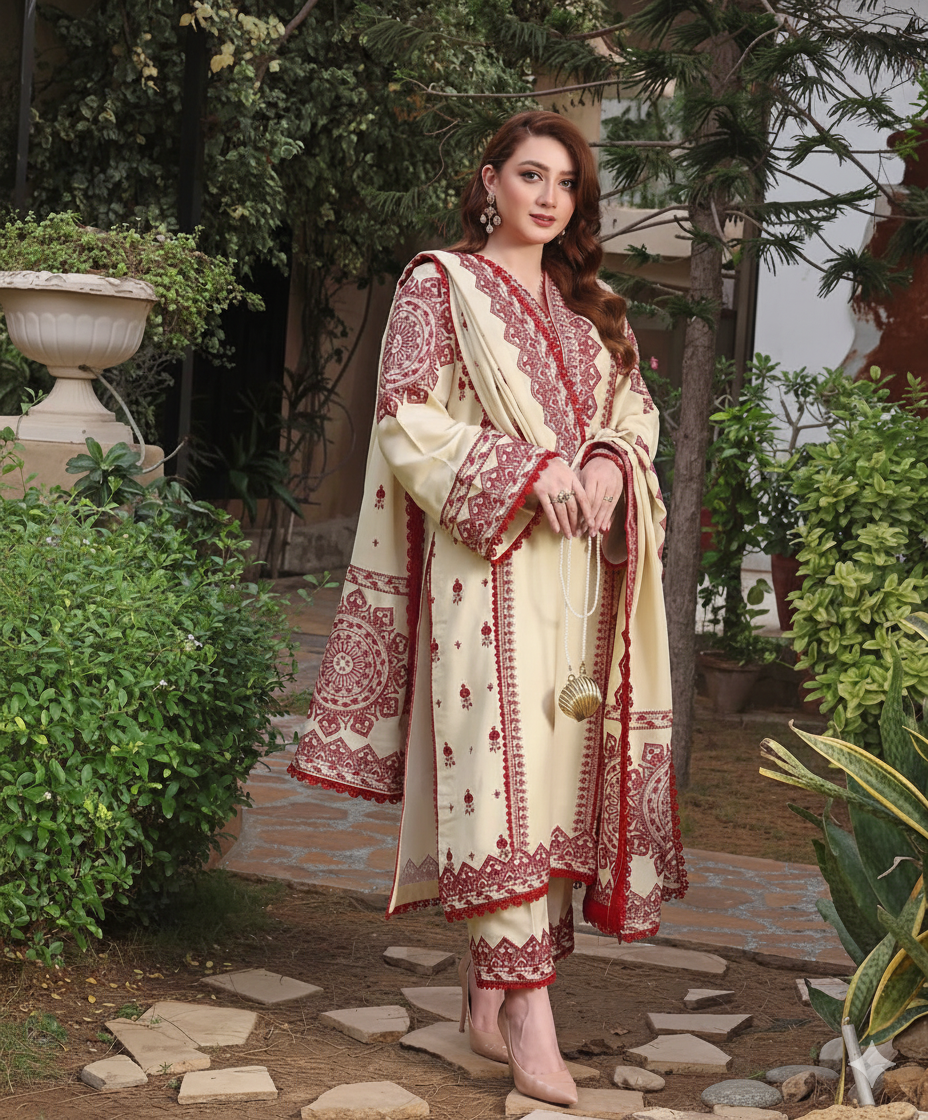 Aneela 3PC Winter 2025 Most Premium Dhanak Fabric | Heavy Embroidered Unstitched Suit AB