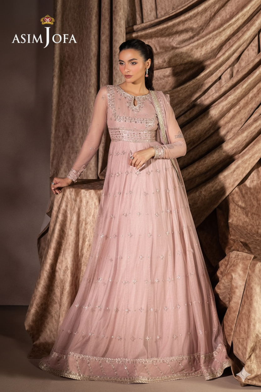 ASIM JOFA Chiffon Embroidered Sequin Luxury Unstitched Maxi 3-Piece MR