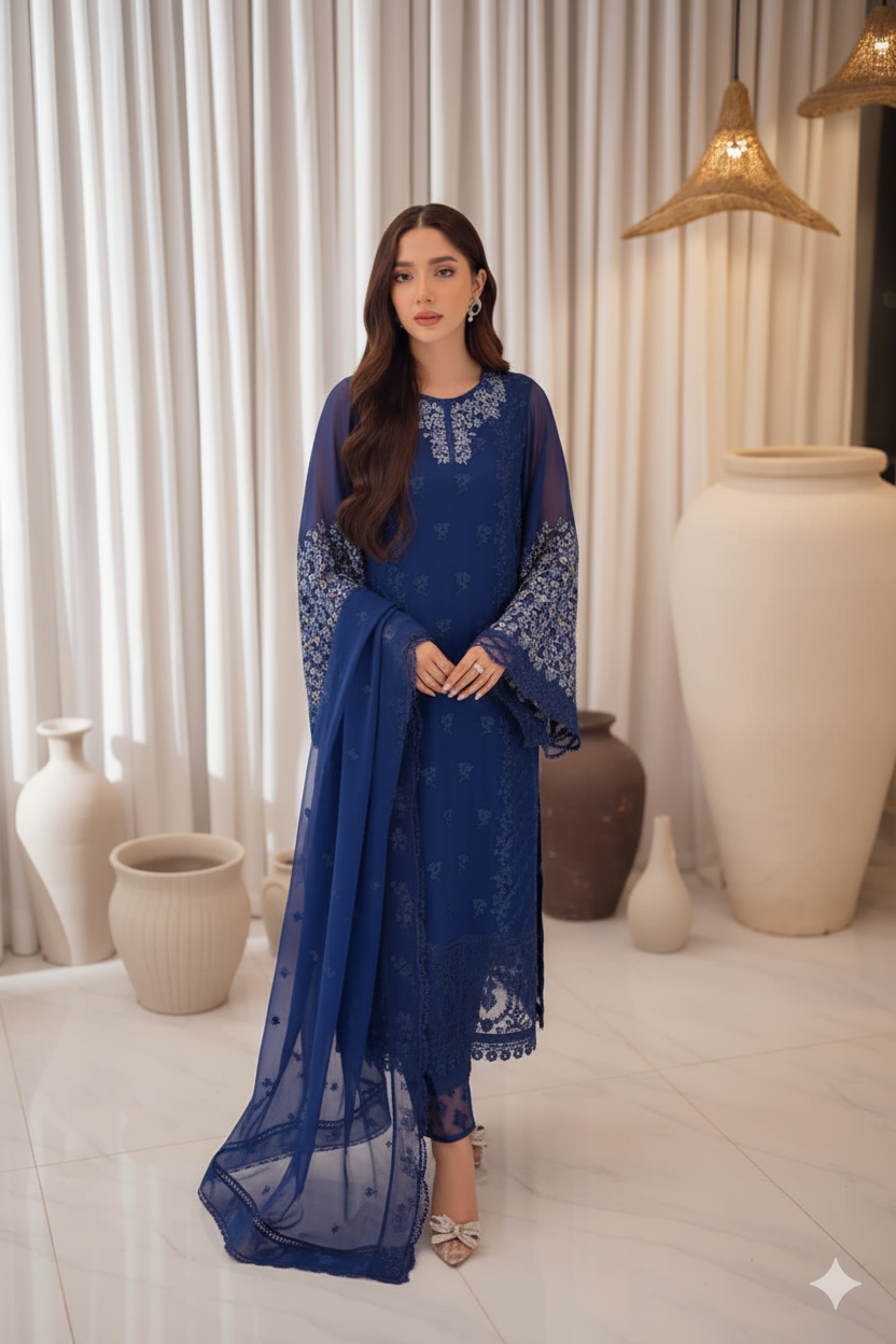 Azure Premium Chiffon 2025–2026  Fully Heavy Embroidery 3- Pic Suit FBL