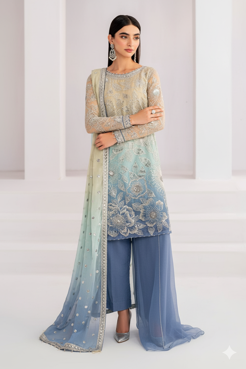 Jazmin Chiffon Embroidered Sequence Luxury Collection -3-piece unstitched suit MR