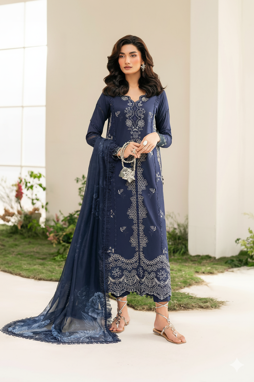 Maria B Winter Collection 2025 – Dhanak Embroidered 3PC Suit Unstitched AB