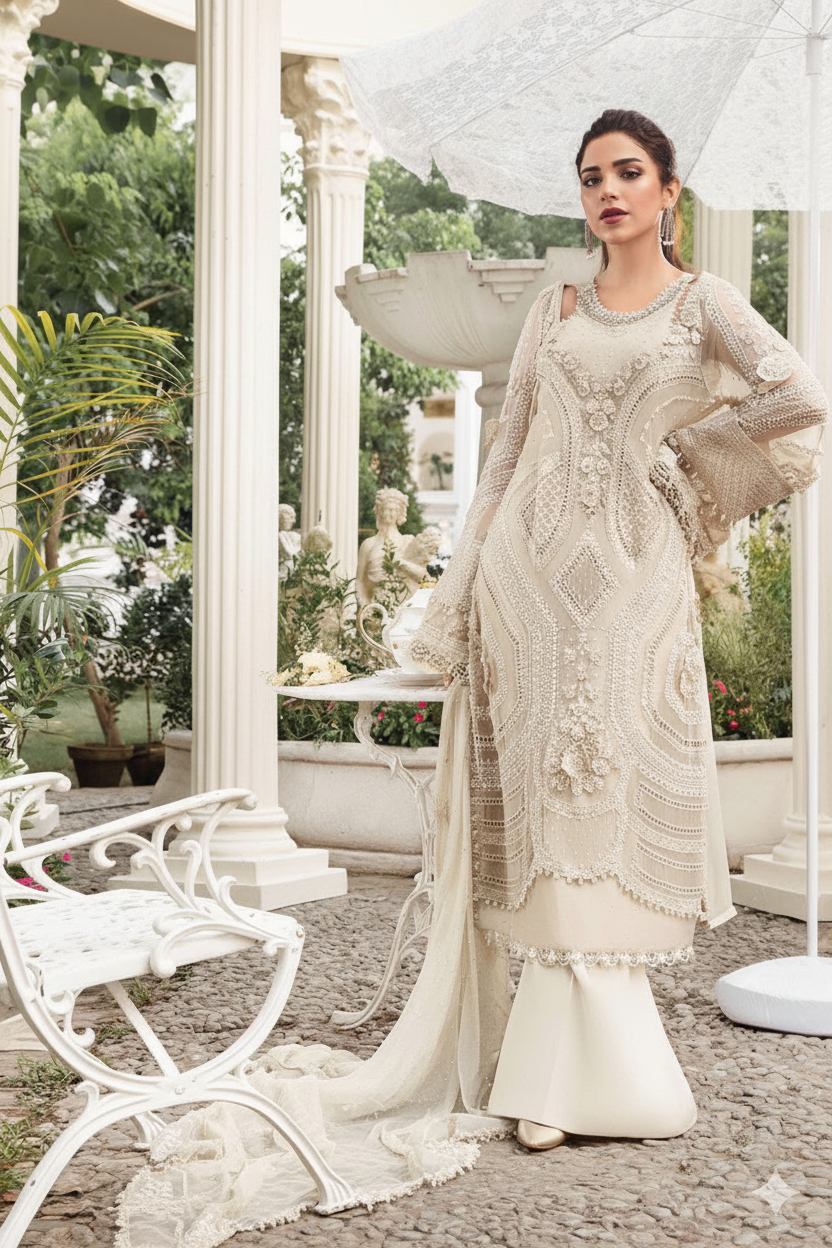 Maria B Luxury Embroidered Chiffon 3PC Unstitched Suit AB